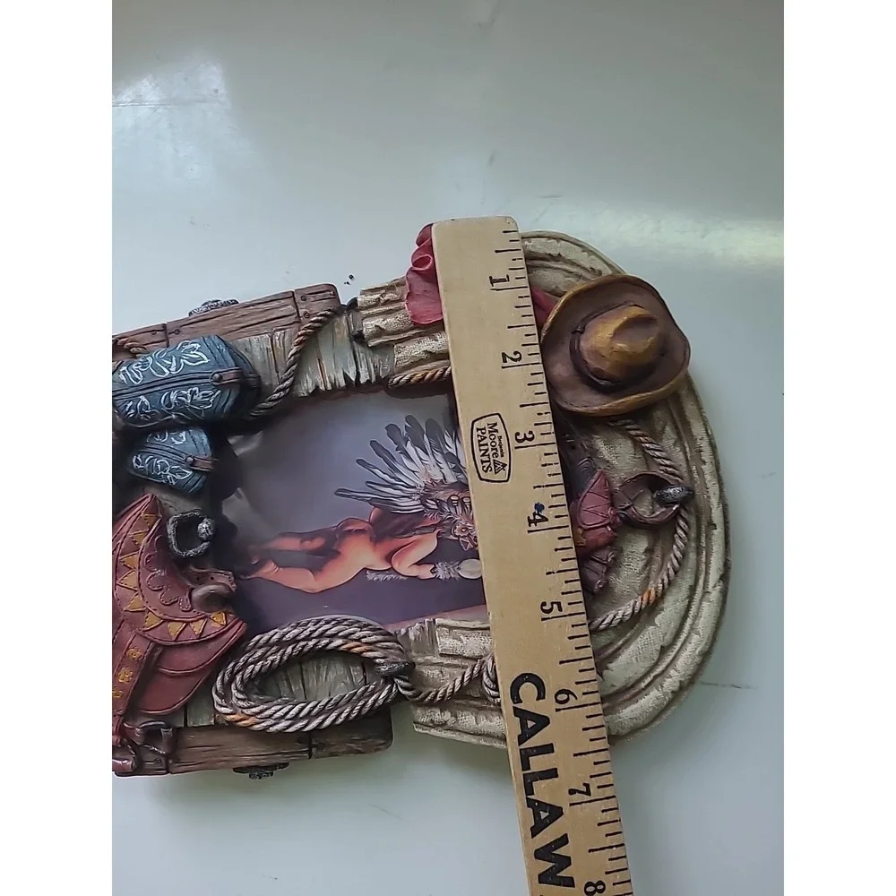 Western Cowboy Saddle Rope 3D Picture Frame Decor Brown 4 x 6 Photo Resin Rustic